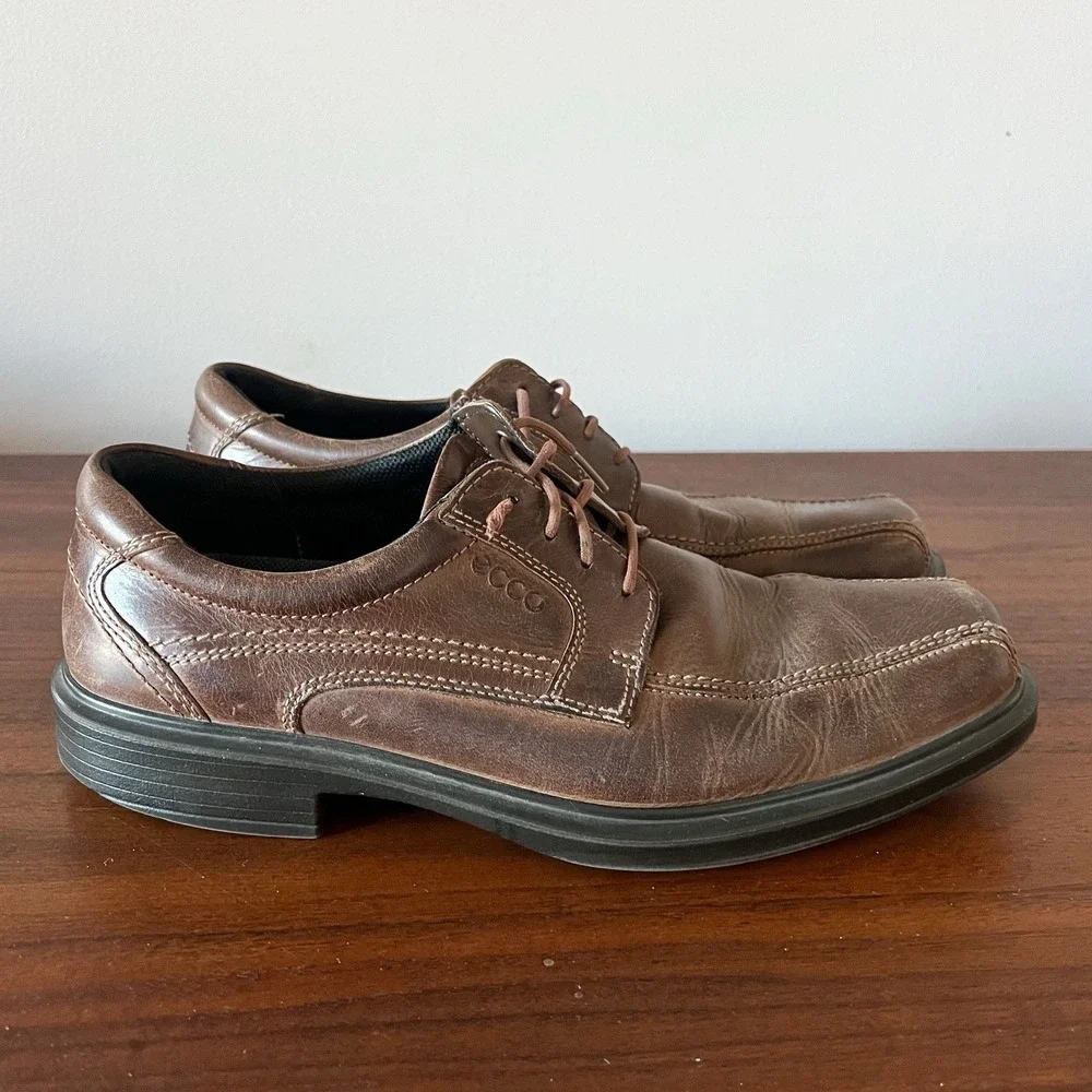ECCO Men's Brown Leather Dress Shoes Size 43 (US‎ 9–9.5) Lace Up Comfort Sole
